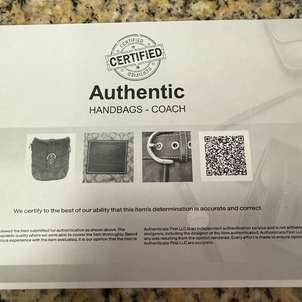 Coach Authentic Handbags Certification Document - Picture 2 of 4